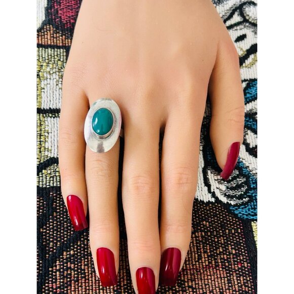 Silver 925 Green Stone Open Back Ring - Picture 7 of 8